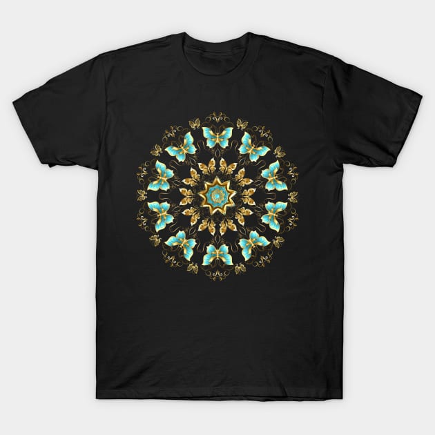 Mandala of Golden Butterflies ( Gold Butterflies ) T-Shirt by Blackmoon9